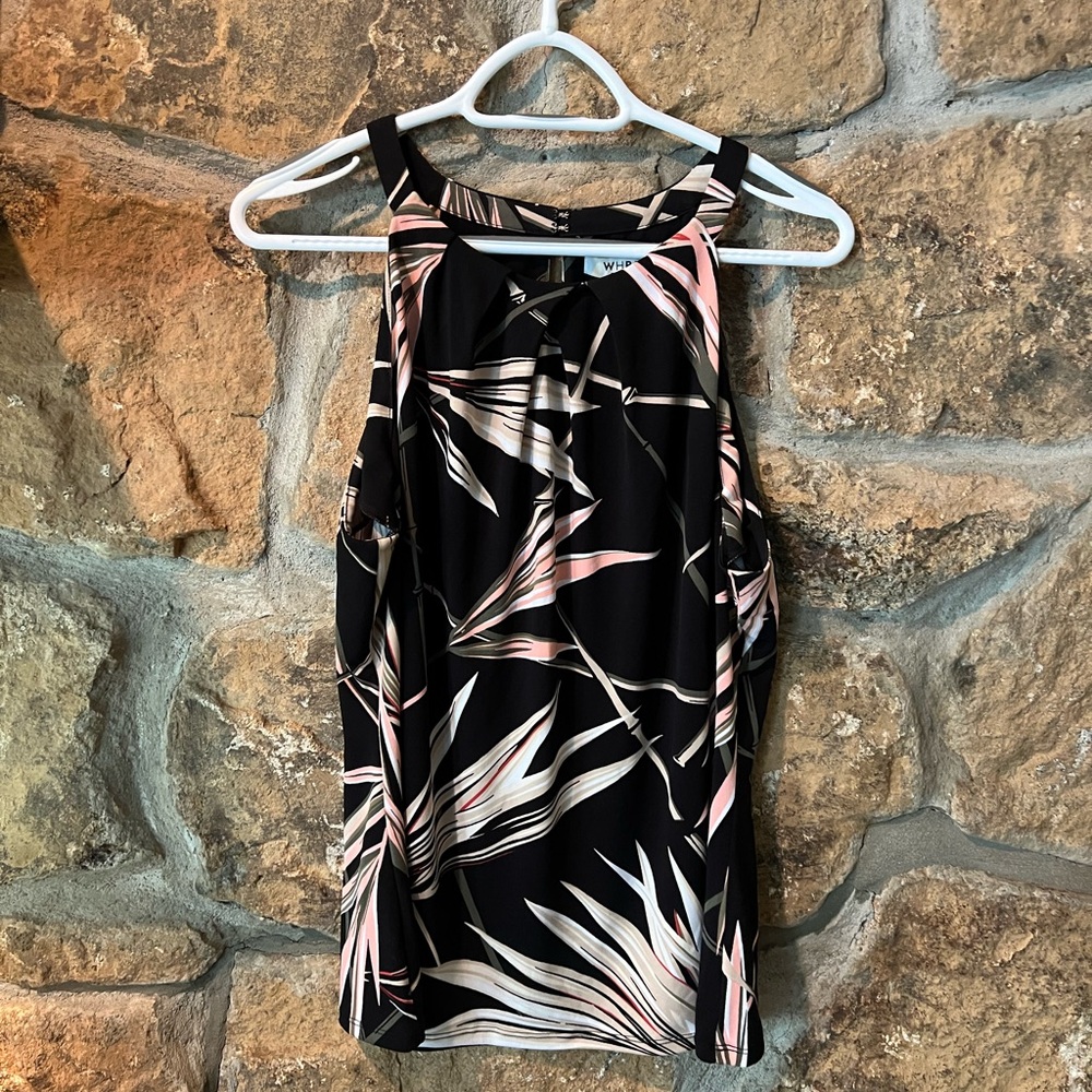 White House Black Market Black and Pink Patterned Top